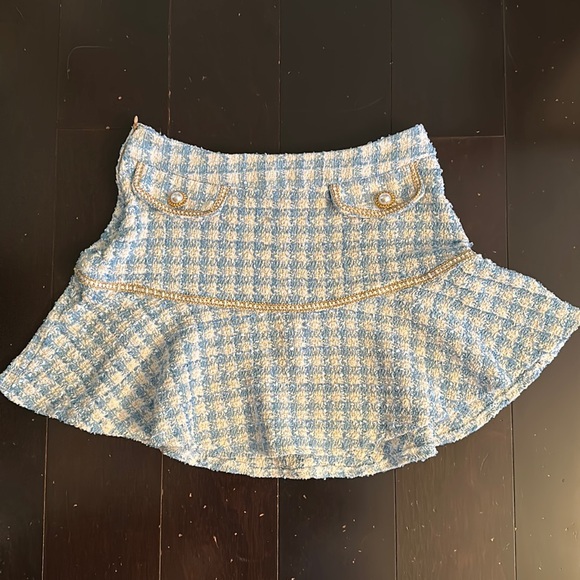 Shein Blue and White Houndstooth Tweed Fit and Flare Skirt-S - Picture 1 of 3